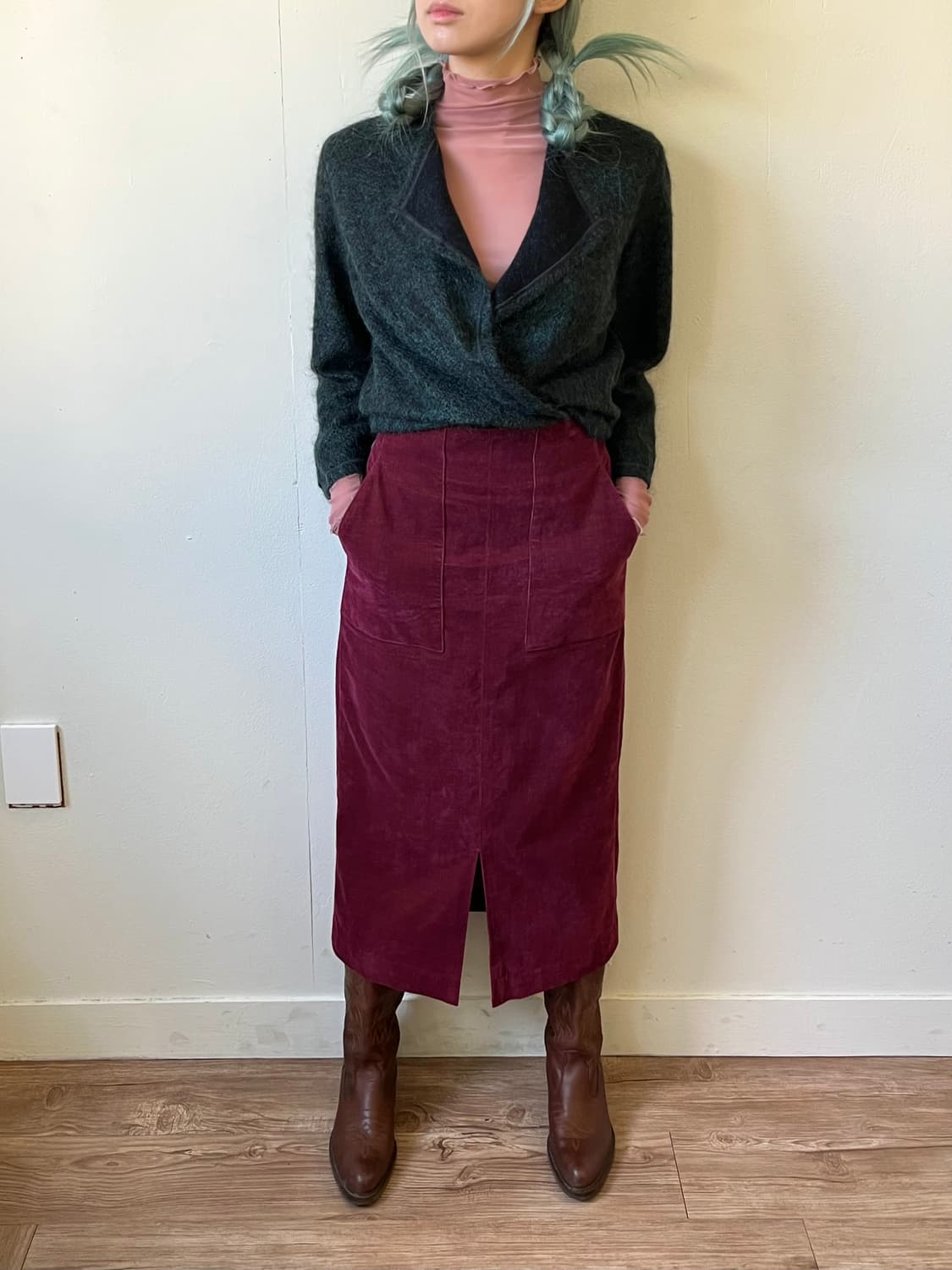 ROPE 버건디 코듀로이 스커트 상품이미지5
