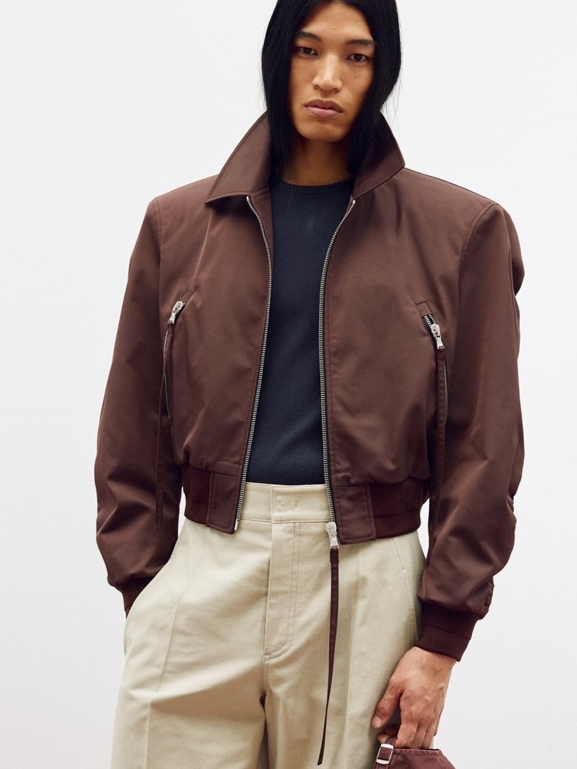 렉토 25SS 지퍼 디테일 스트럭쳐 팀 봄버 자켓 점퍼 레드 브라운 상품이미지2