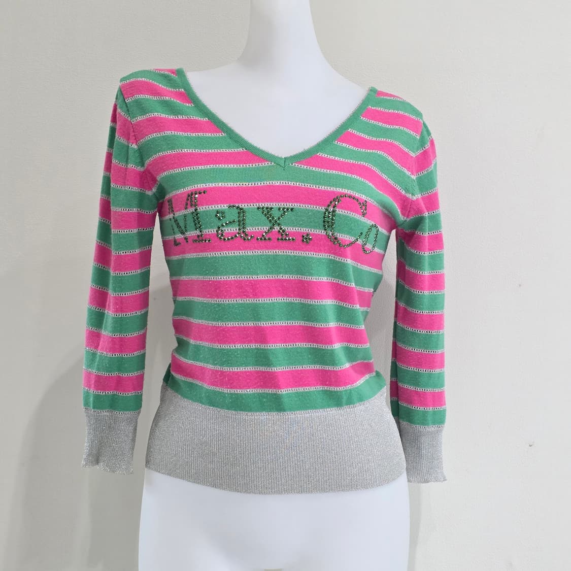 빈티지) 보세 Max.Co 핑크 그린 컬러풀 스트라이프 글리터 니트 상품이미지1