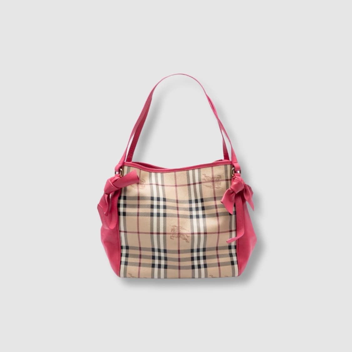 버버리 핑크 헤이마켓 체크 리본 토트백 상품이미지1