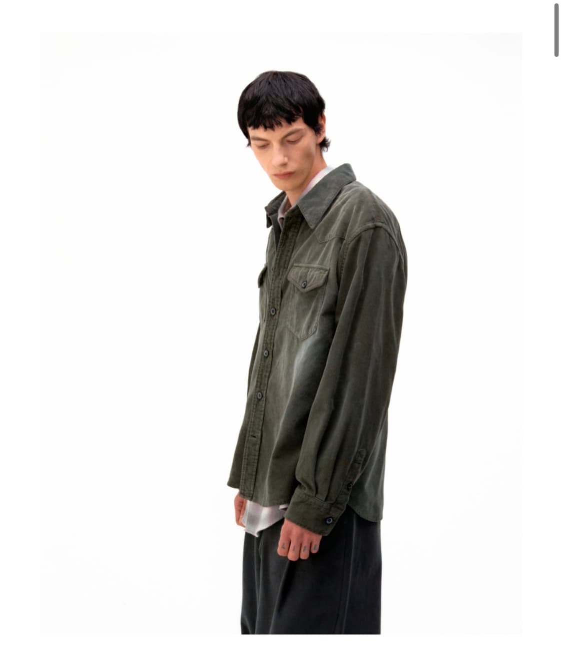 쿠어 가먼트다잉 코듀로이 웨스턴 셔츠 (카키) 상품이미지3