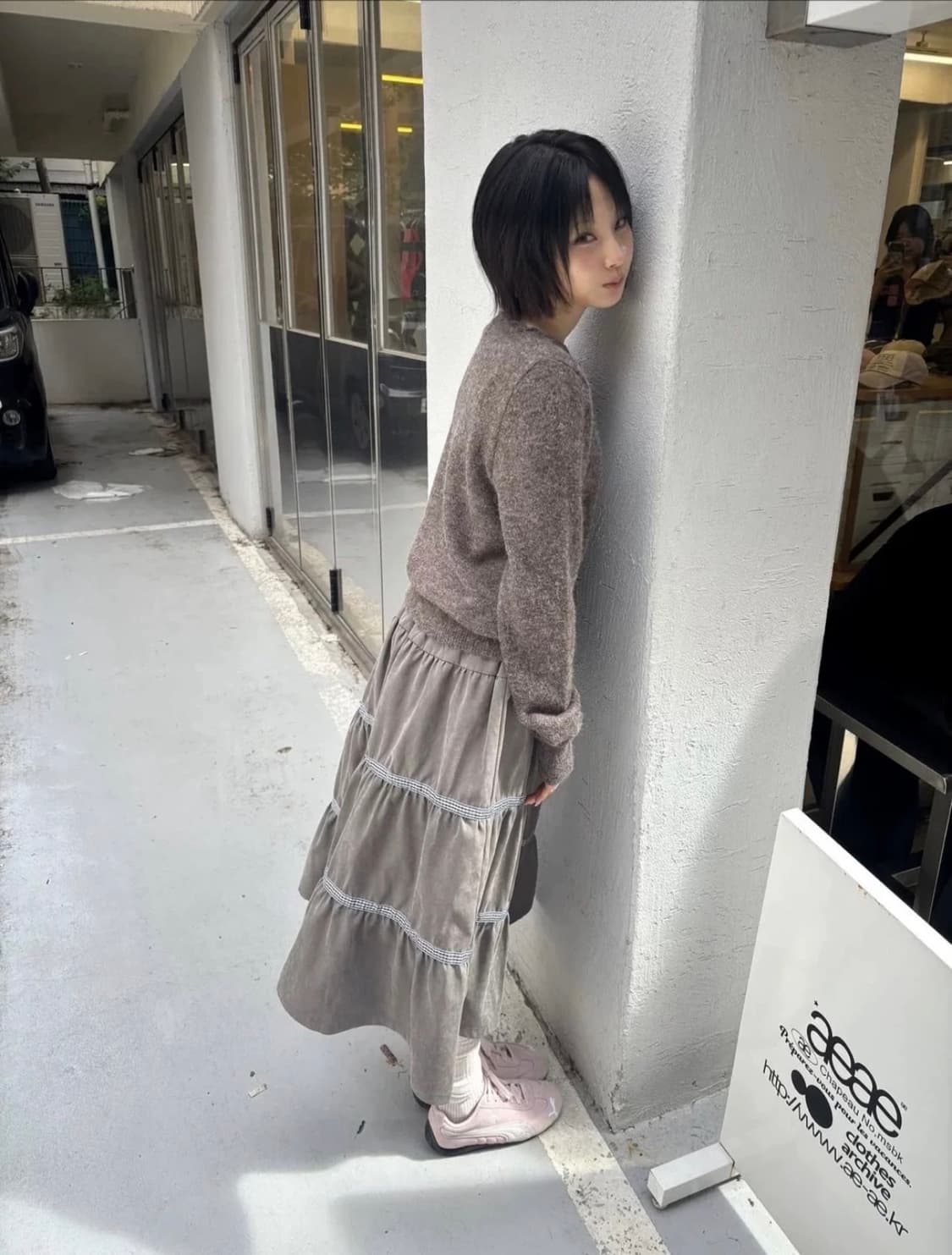 aeae 체크 미디 스커트 브라운 상품이미지1