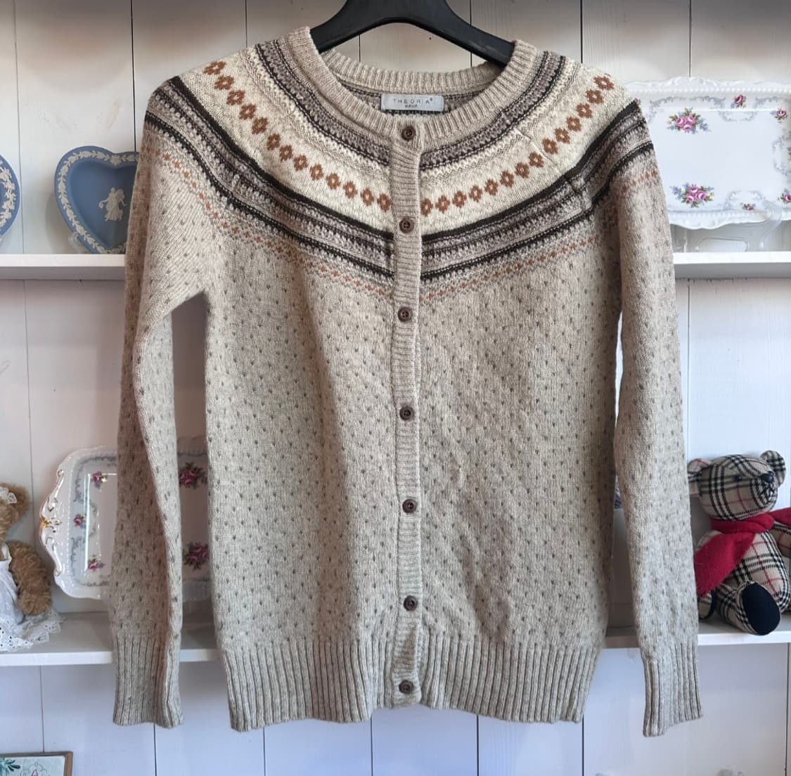 패턴 울 가디건 베이지 상품이미지1
