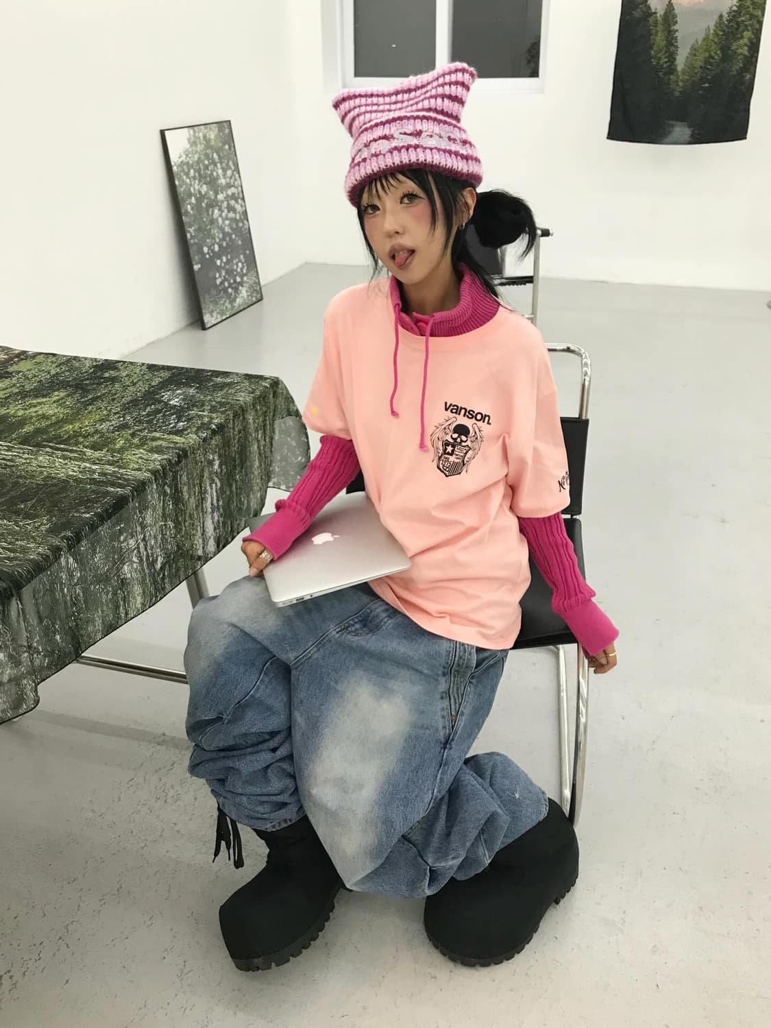 Vanson Leathers Skull Pink T-shirt 상품이미지3