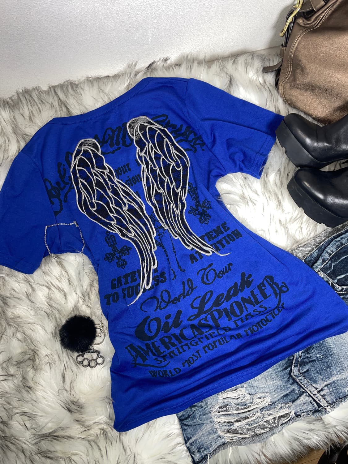 M.K.R 날개 백 시스루 반팔티셔츠 상품이미지2