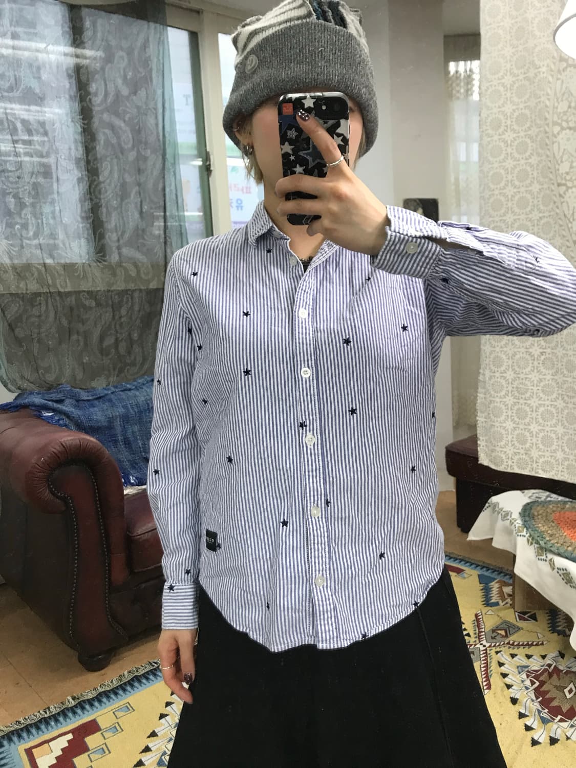 게스 여성 별 자수 스트라이프 셔츠 (Z1023) 상품이미지1