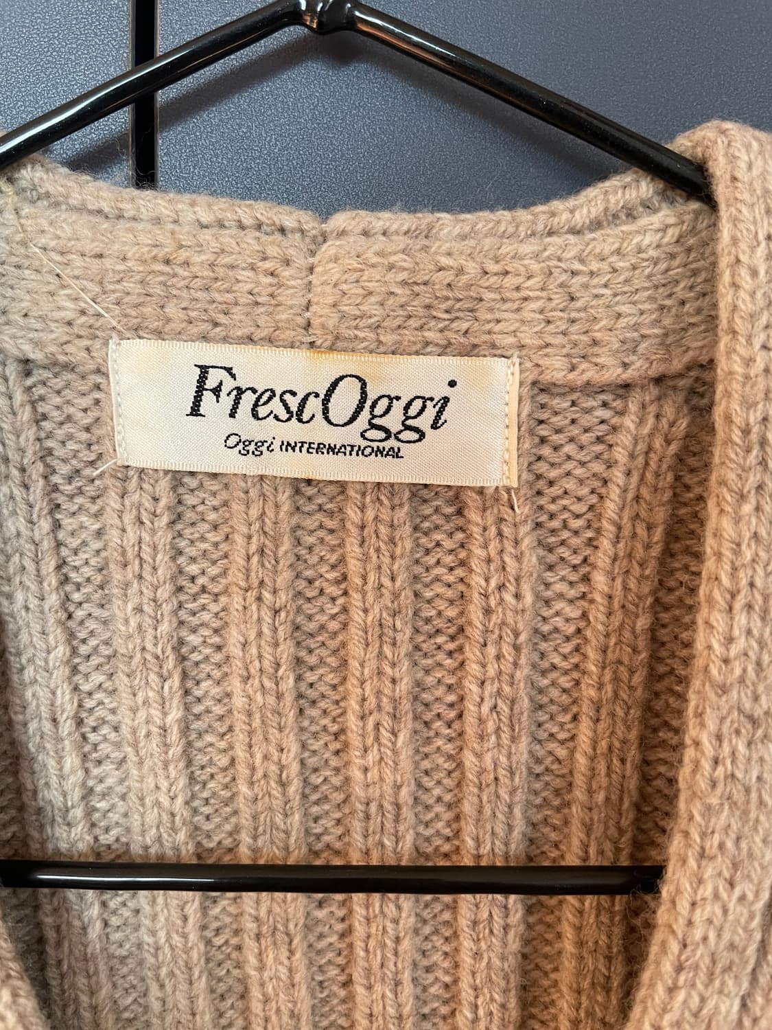 오트밀 그런지 갸루 브이넥 헤비 골지 울니트 가디건 상품이미지3