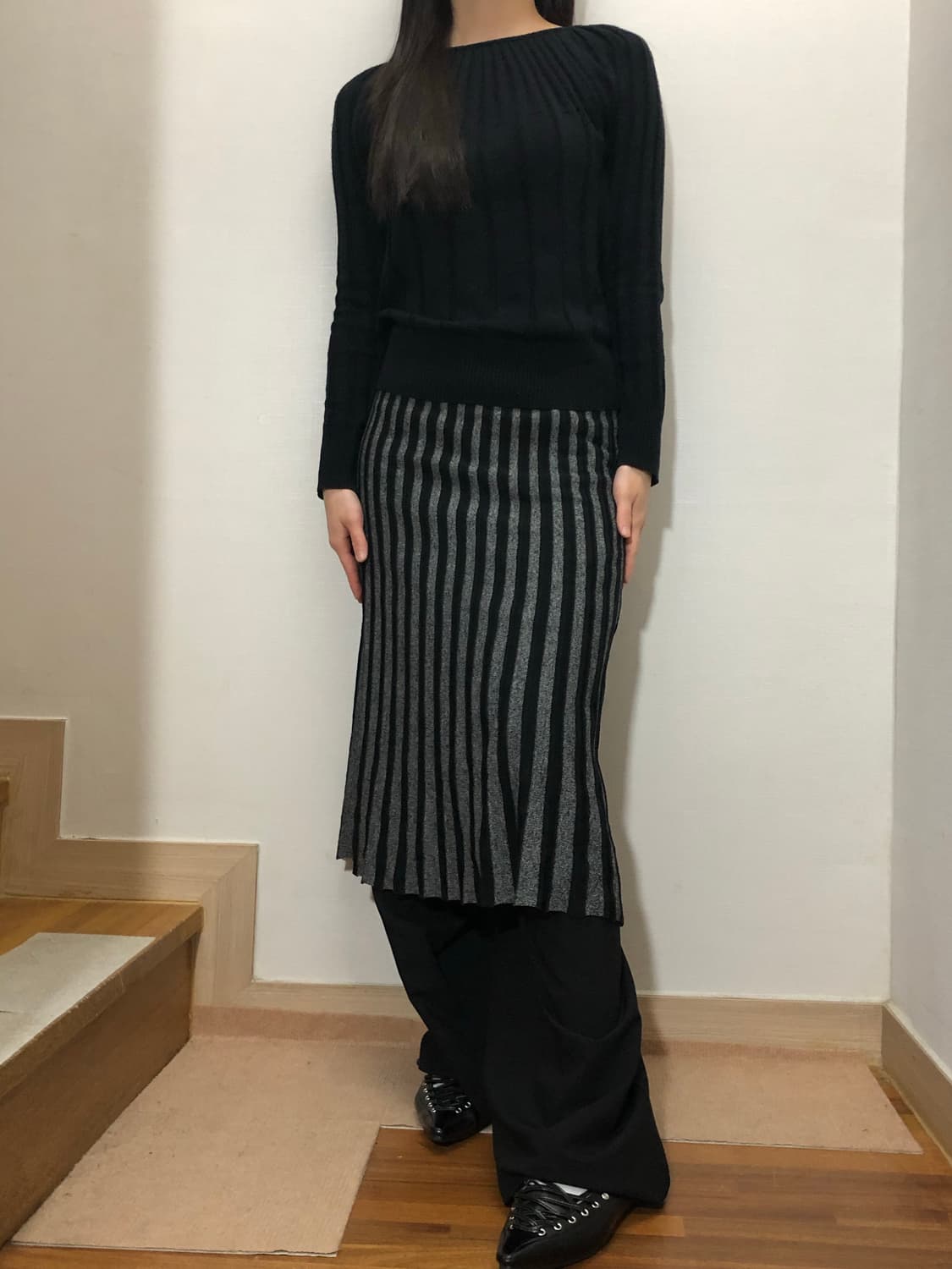 빈티지 블랙 스트라이프 스커트 상품이미지6