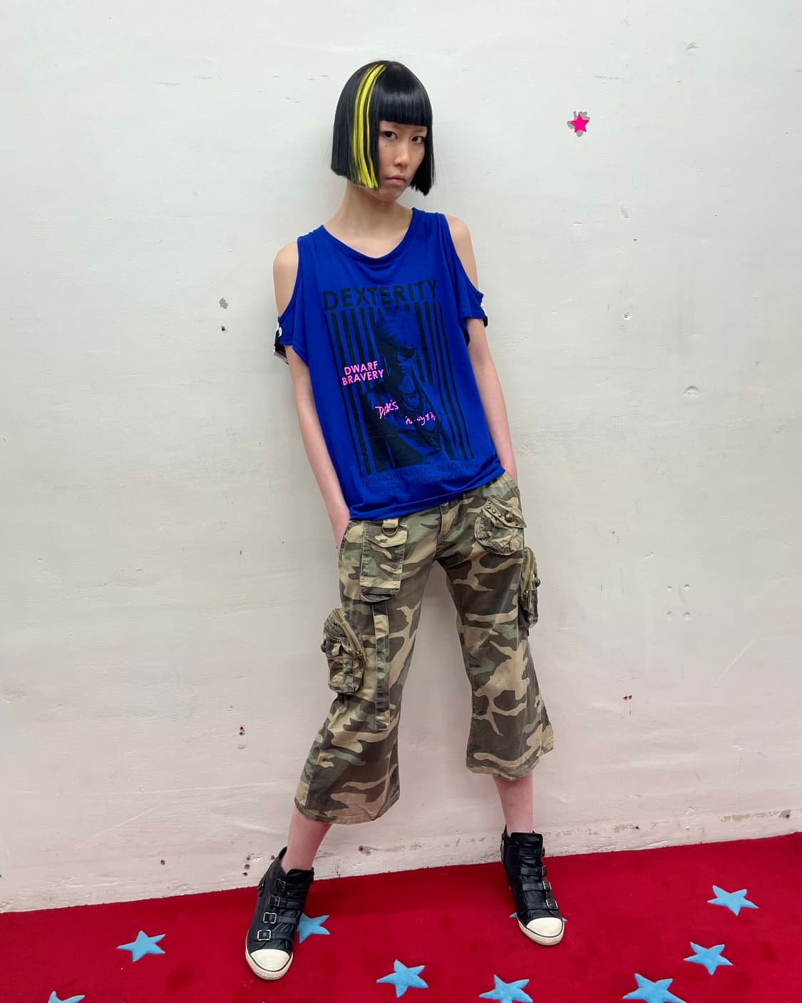 Sexy Girl Stripe Shoulder Blue T-shirt  상품이미지6