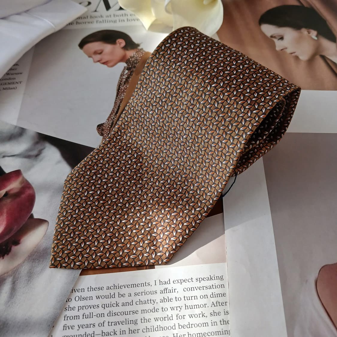 로랑베롱 실크 브라운 마이크로 패턴 넥타이 9.4cm 새제품 A19217 상품이미지2