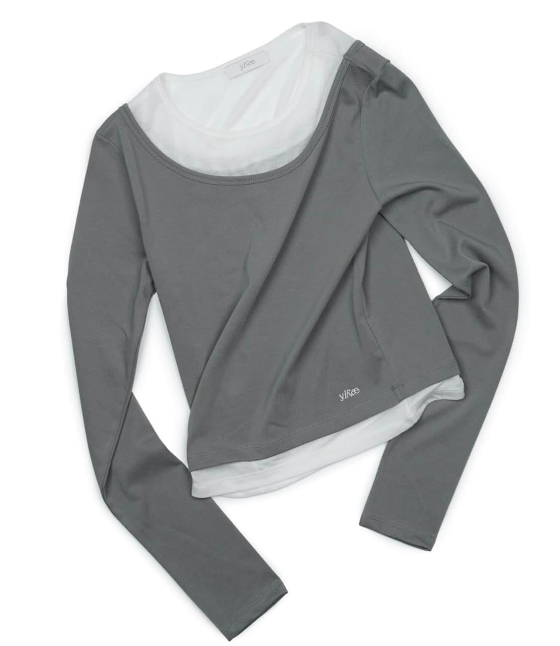 Yiyae 레이어드 슬림 티셔츠 그레이 상품이미지2