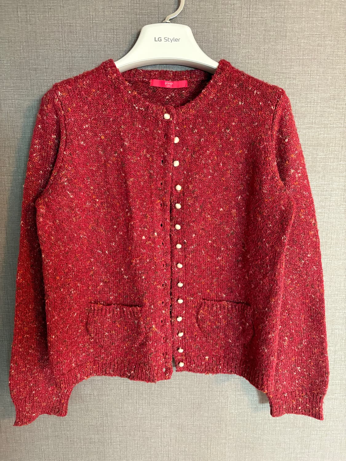 Graniph Lady F 레드 트위드 가디건 상품이미지1
