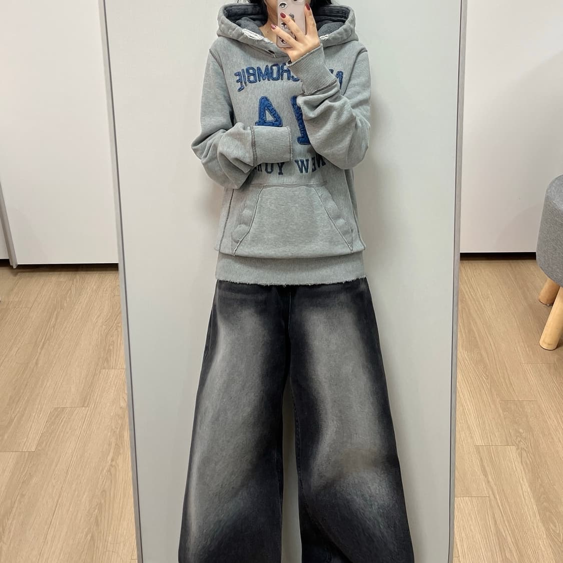 아베크롬비 자수로고 그레이 후드티 상품이미지1