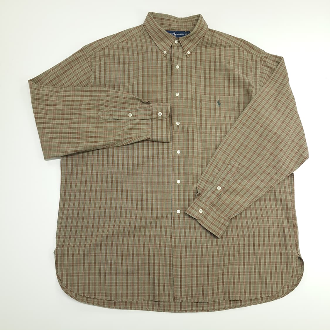 CN641 2XL 폴로 랄프로렌 올리브 스몰 타탄체크 긴팔 셔츠 남방 상품이미지2