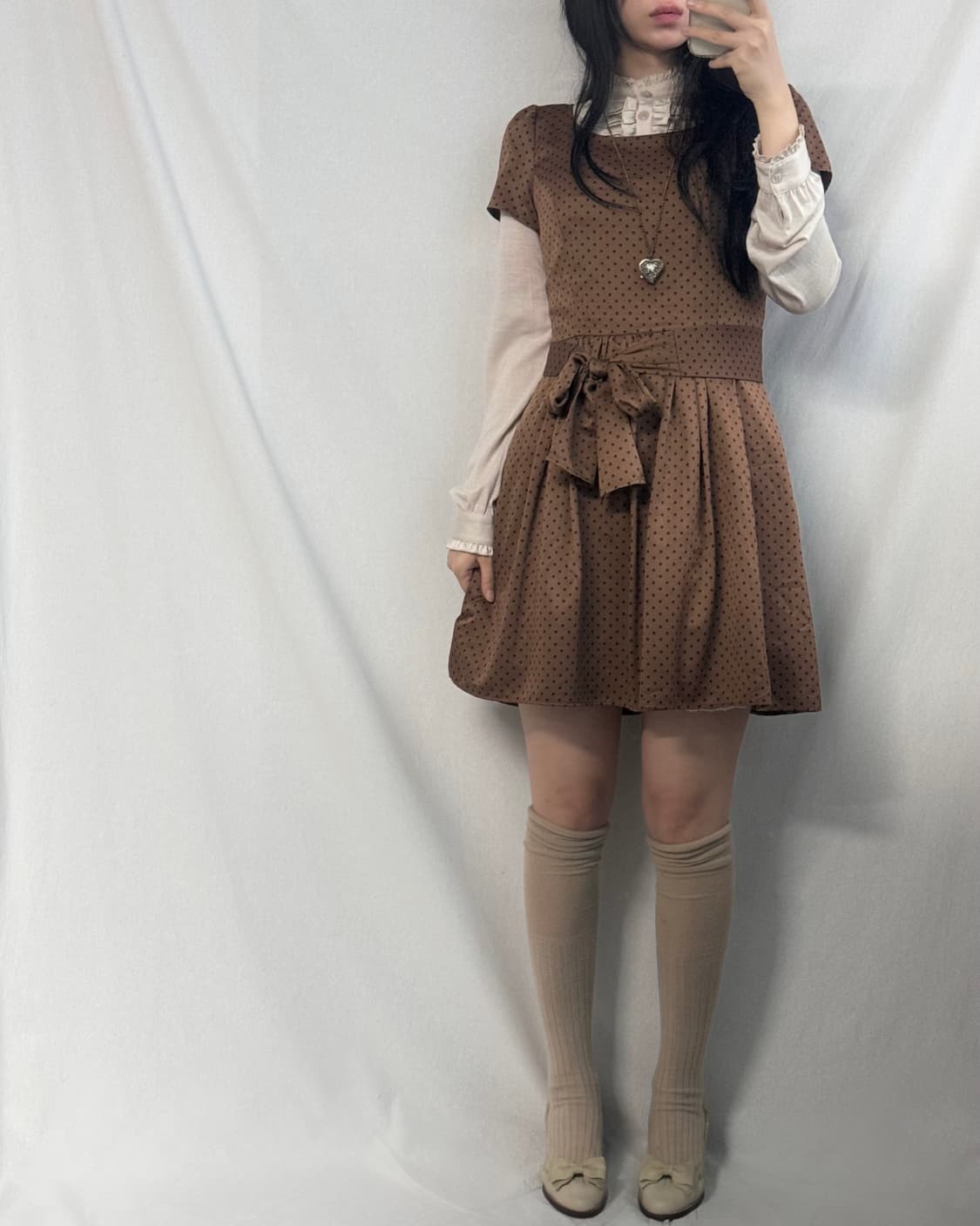 울 러플 버튼 넥 롱 슬리브 블라우스 상품이미지7