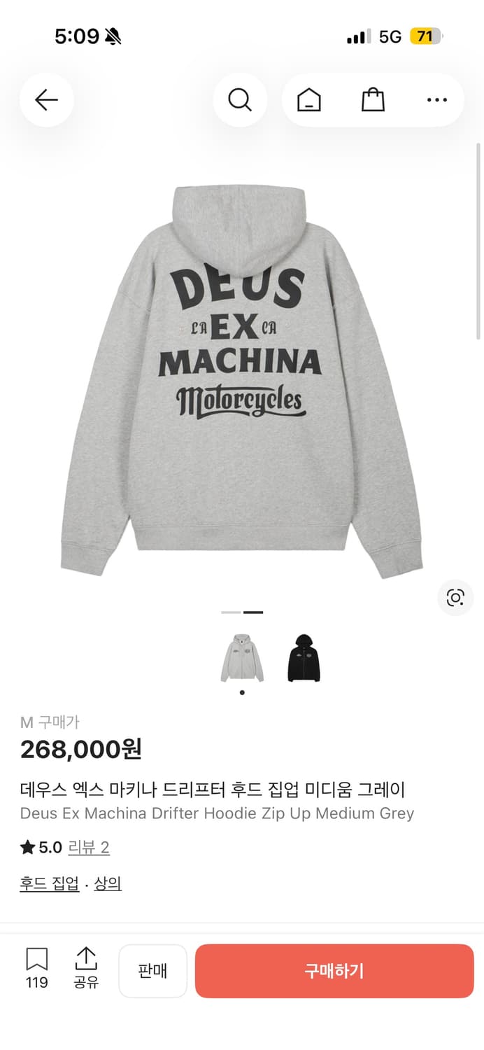 데우스 엑스 마키나 드리프터 후드 집업 미디움 그레이 상품이미지2