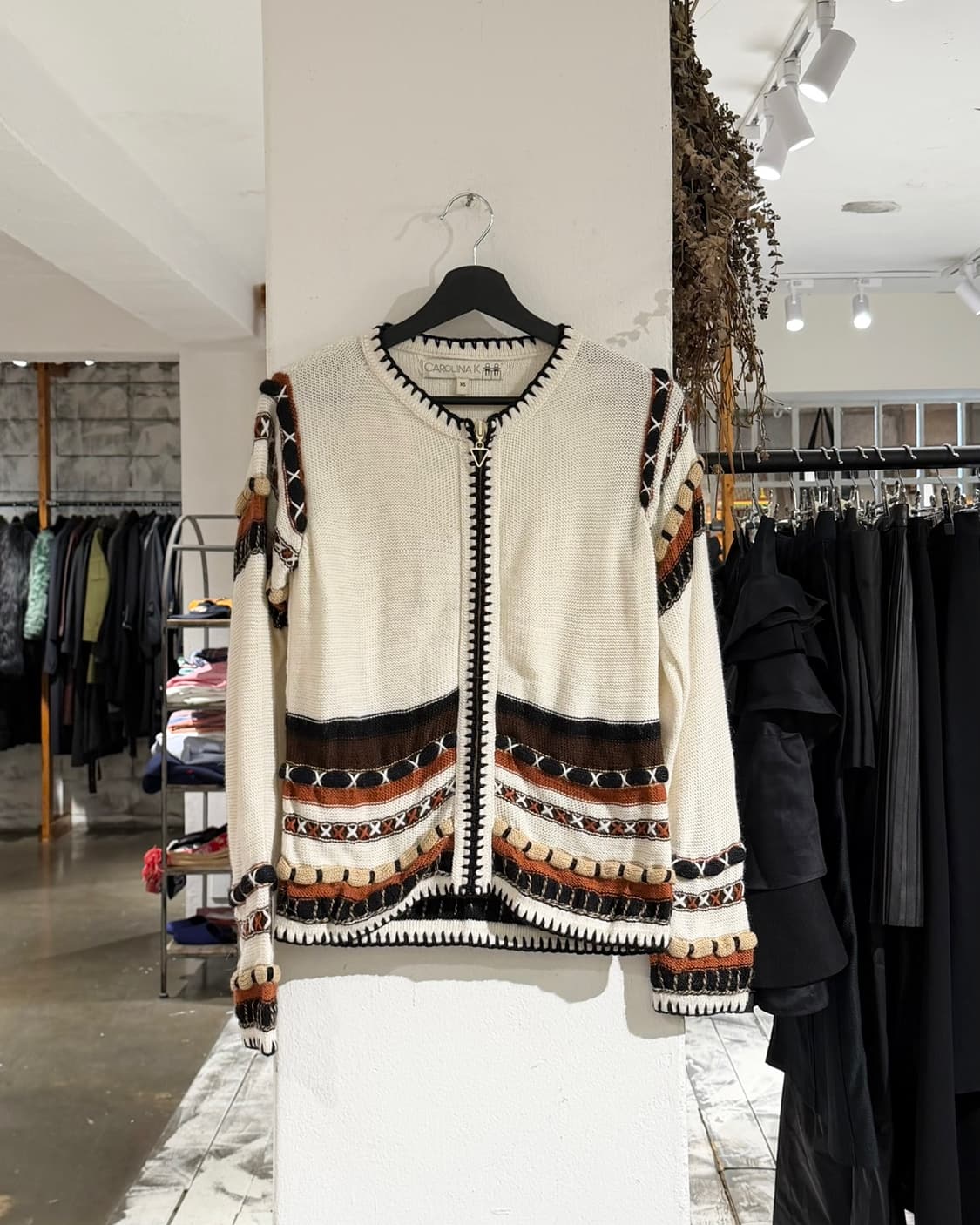 빈티지 캐롤리나 케이 아이보리 배색 니트 집업 가디건 상품이미지1