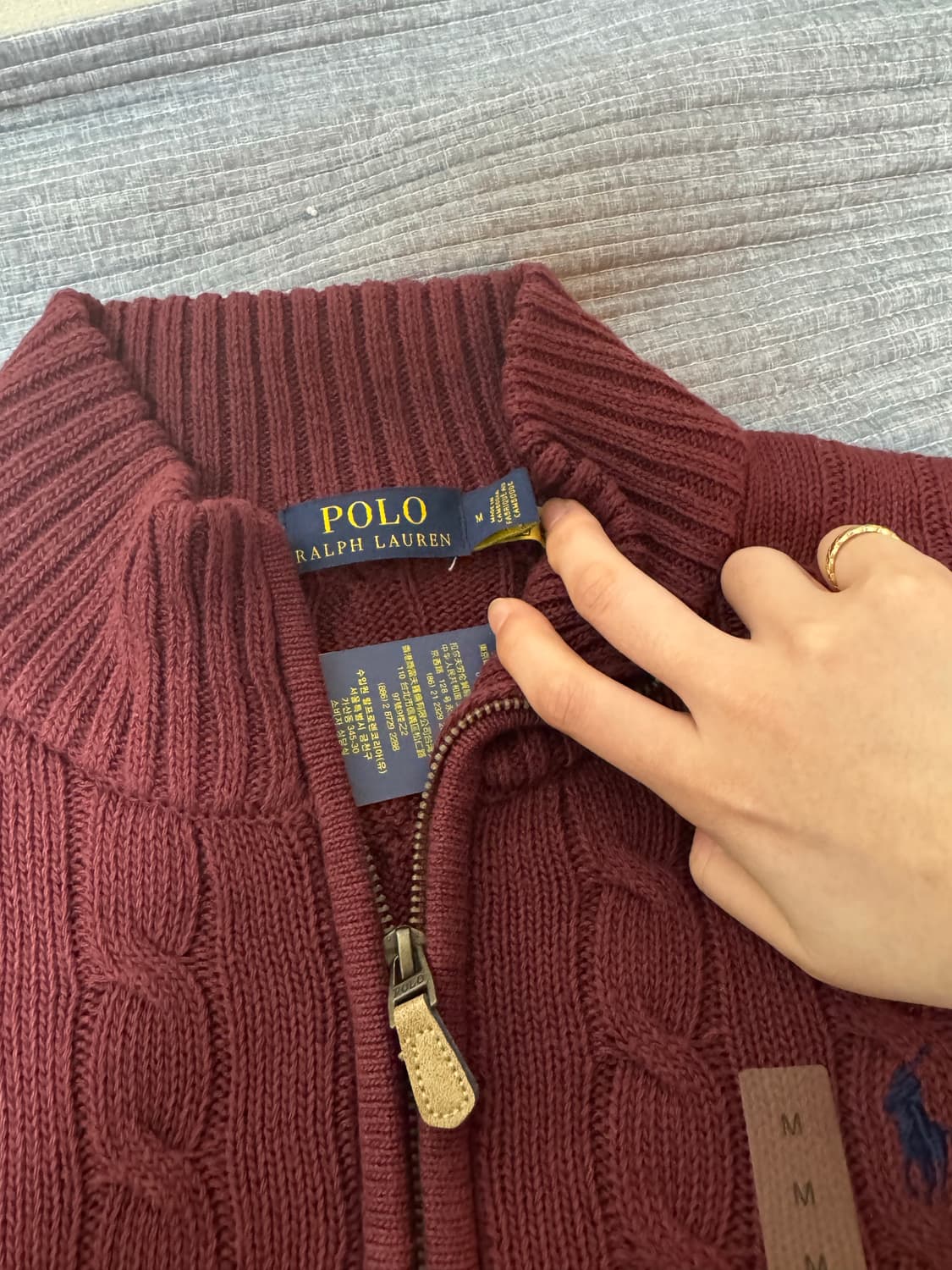 새상품 정품 폴로 버건디 케이블 니트 쿼터집업 반집업 상품이미지2