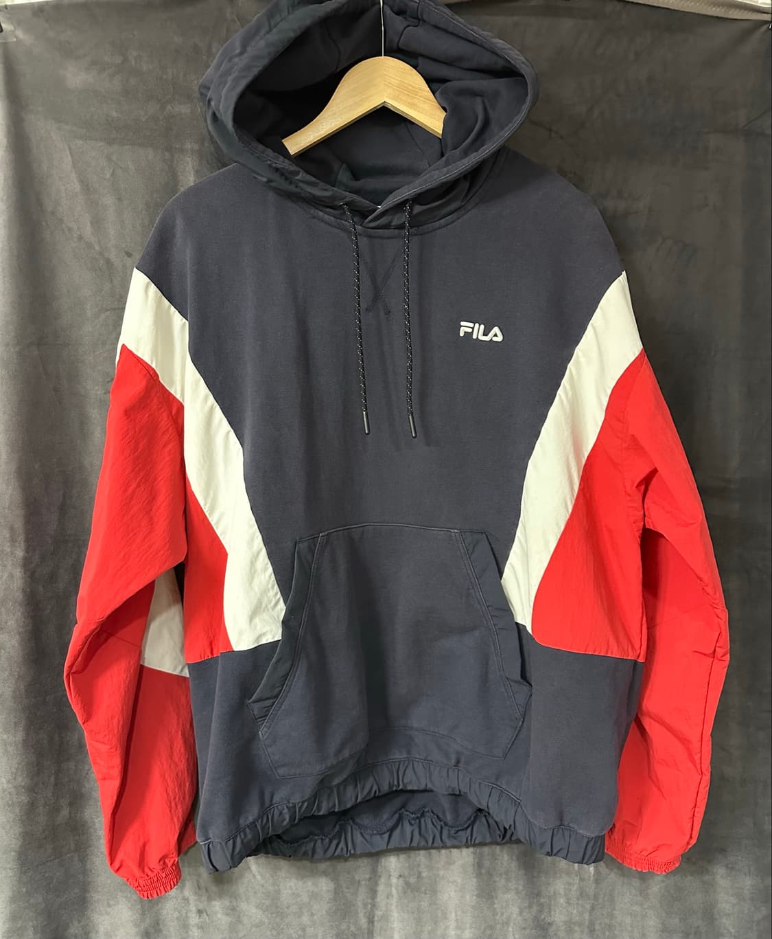 휠라 FILA 컬러블록 후드 아노락 후드티 L 네이비 레드 화이트 상품이미지7