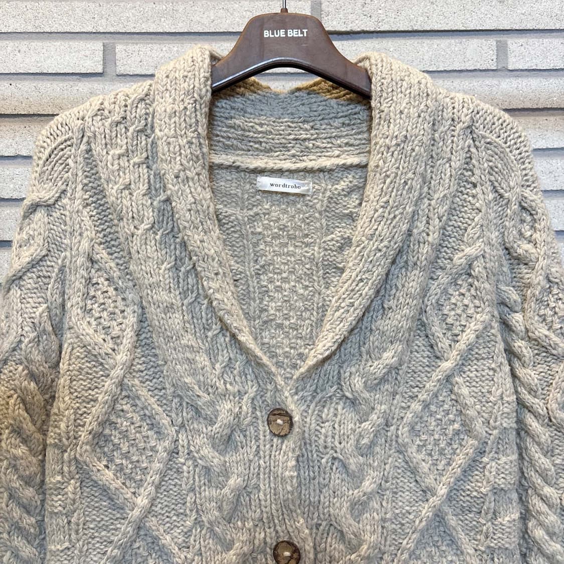 JPN VINTAGE 케이블 니트 가디건 칼라넥 투포켓 디테일 아이보리 상품이미지4