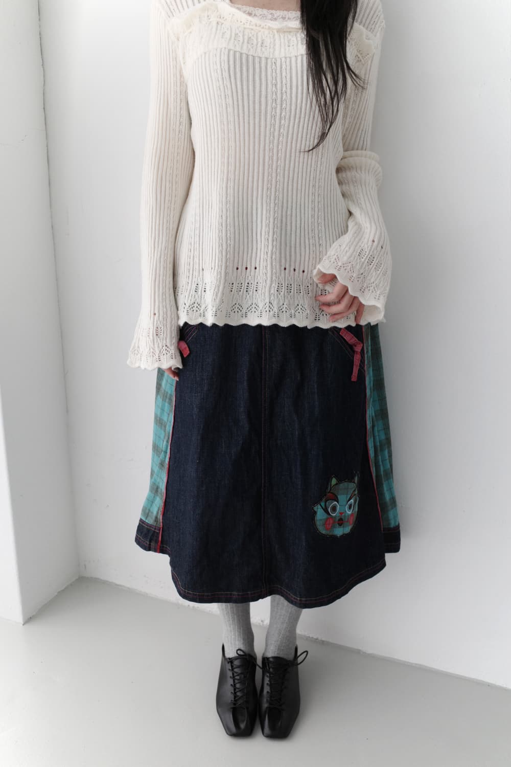 cat check denim skirt  상품이미지9