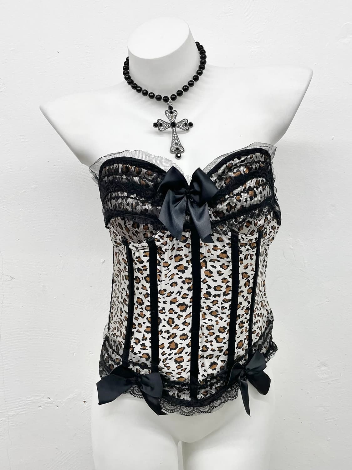 갸루 호피 리본 코르셋 상품이미지1