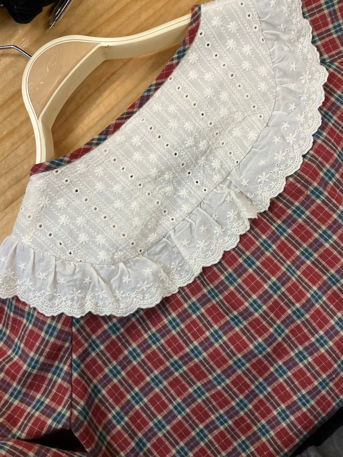 빈티지 체크 레이스 블라우스 레드 M  #csz818 상품이미지6