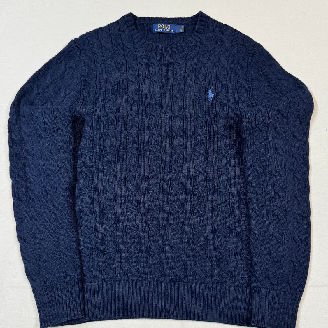 M) 폴로 랄프로렌 코튼 케이블 꽈배기 라운드넥 니트 네이비 상품이미지2