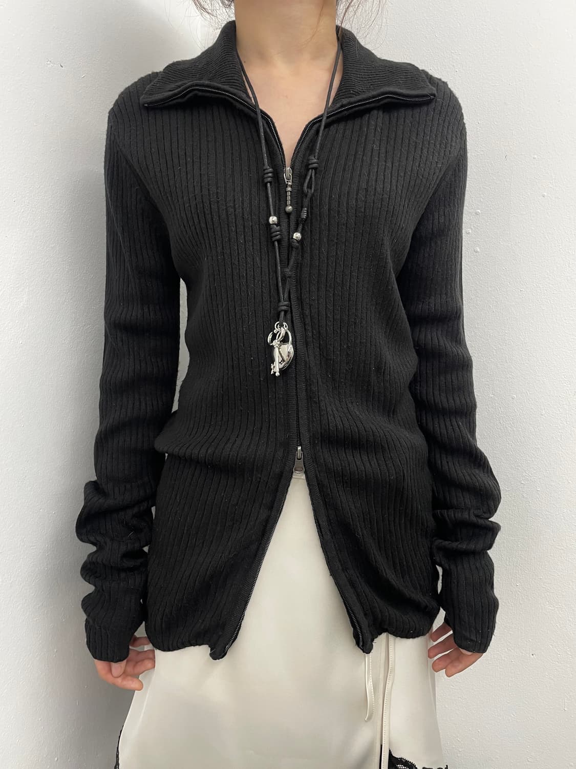 블랙 골지 투웨이 니트 집업 상품이미지1