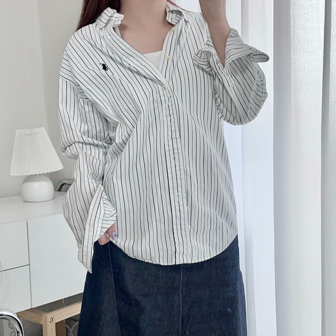 [정품] 폴로 화이트 / 네이비포니 블루블랙 스트라이프 셔츠 [ 41-8 상품이미지1