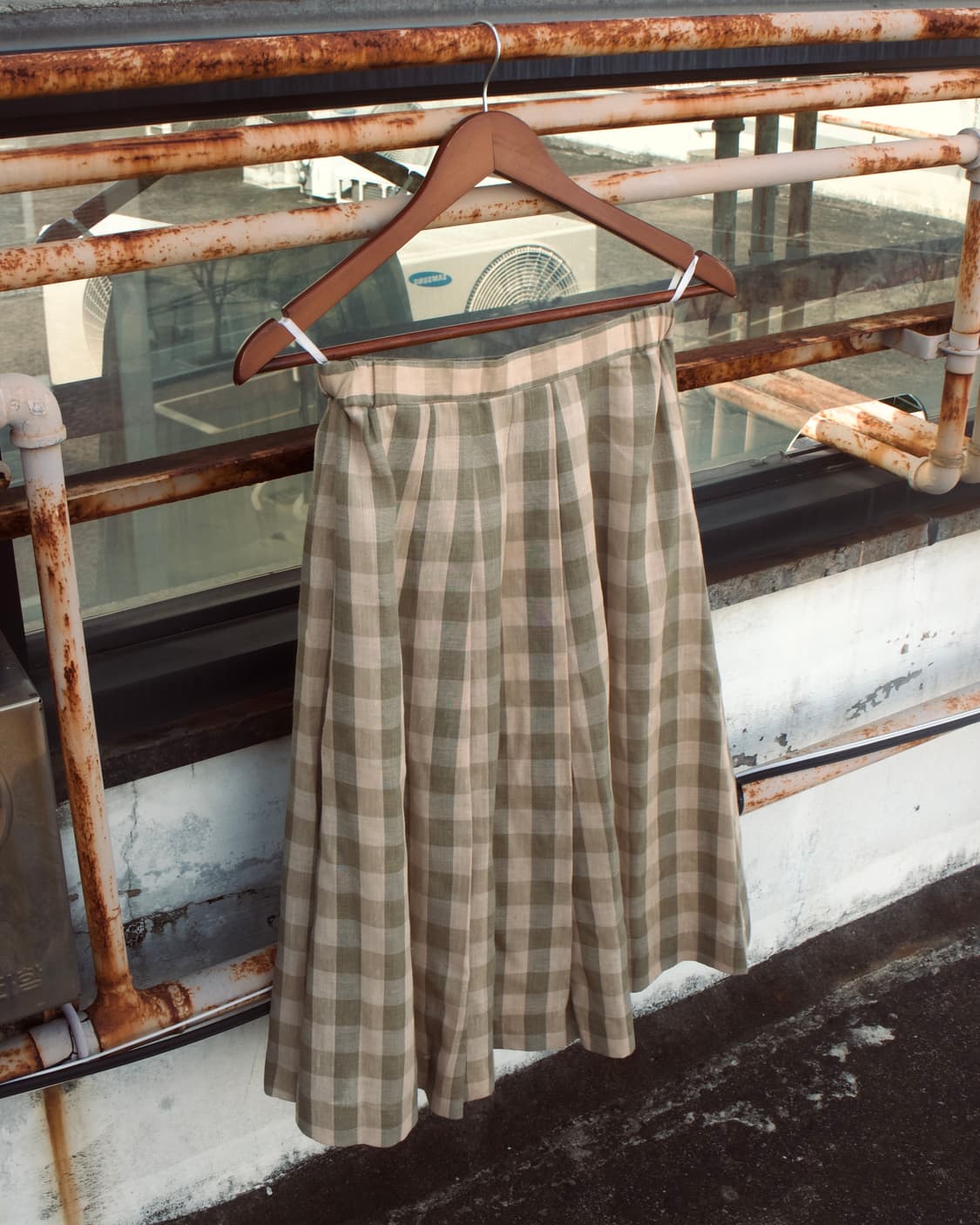 JP vintage green checkered sk 상품이미지3
