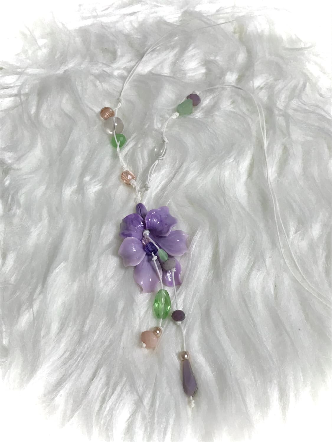 페어리 오키드 연보라 드롭 비즈 끈 길이조절 목걸이 상품이미지2