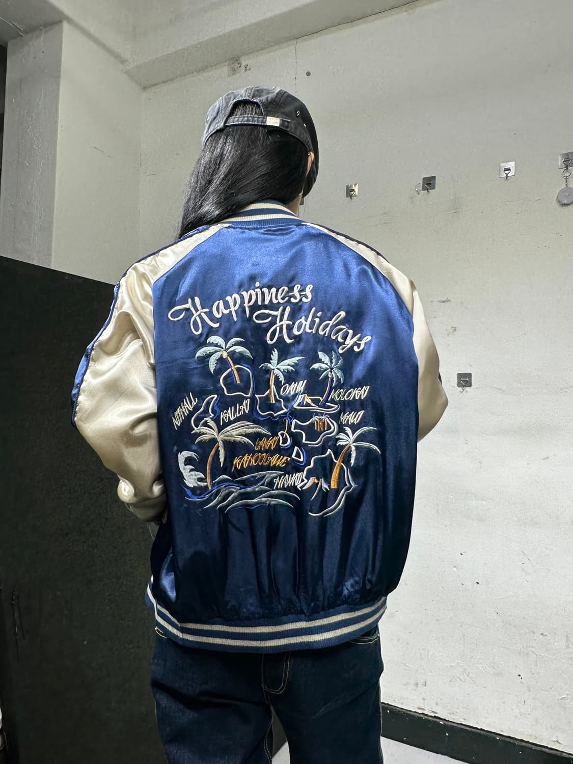 Jpn 일본빈티지 재패니즈 오리엔탈 야자수 네이비 스카잔 자켓 상품이미지6