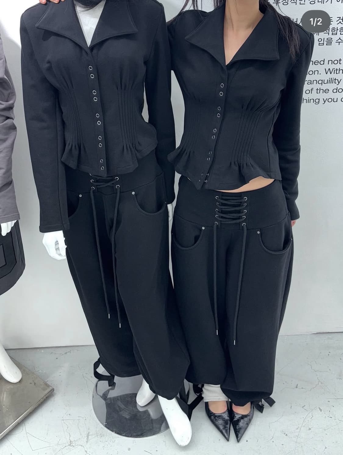 공일공사 와이드 레이스업 스웻 팬츠 (블랙) 상품이미지2