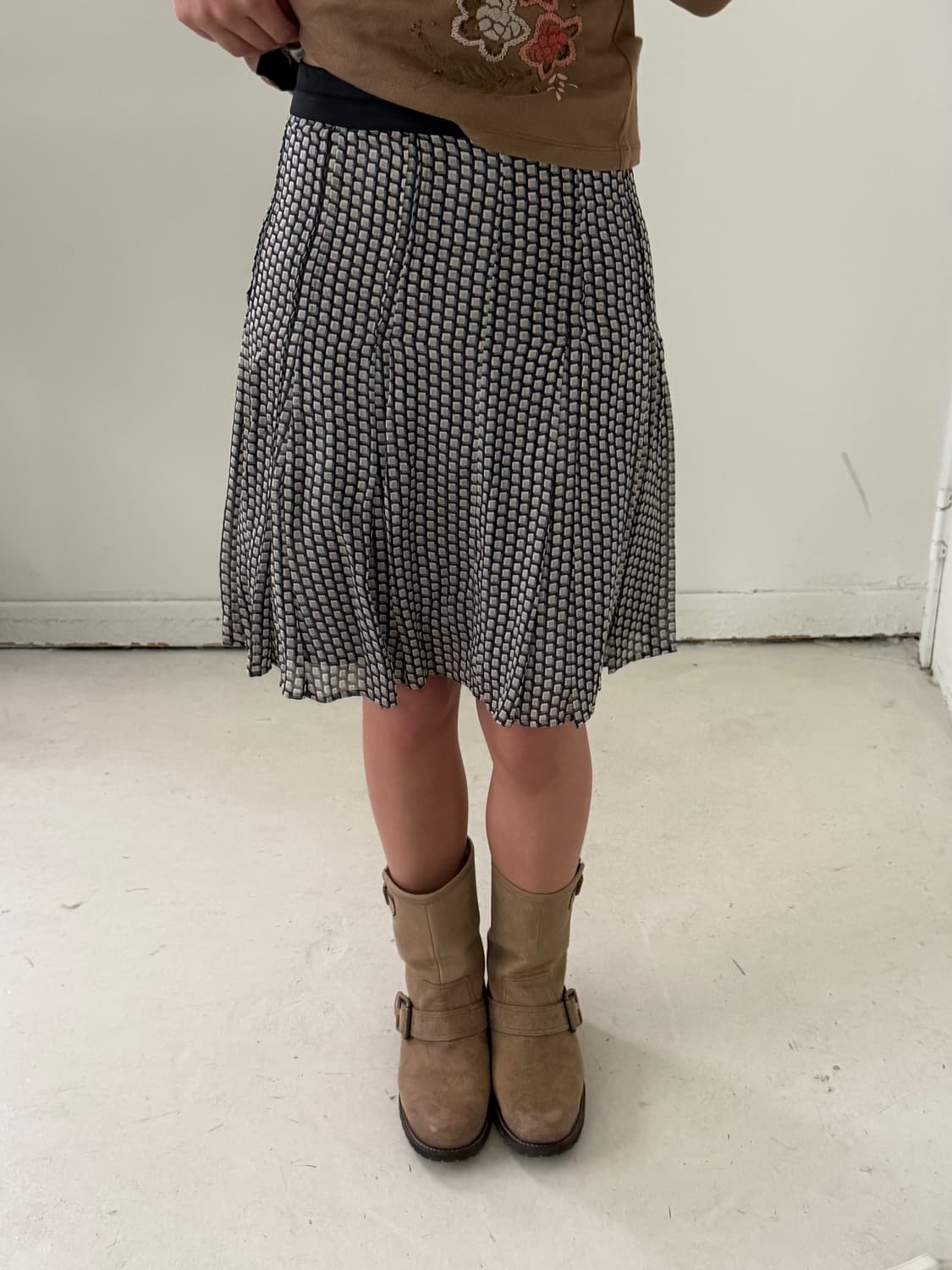 일본빈티지 패턴 플리츠 미디스커트 상품이미지2