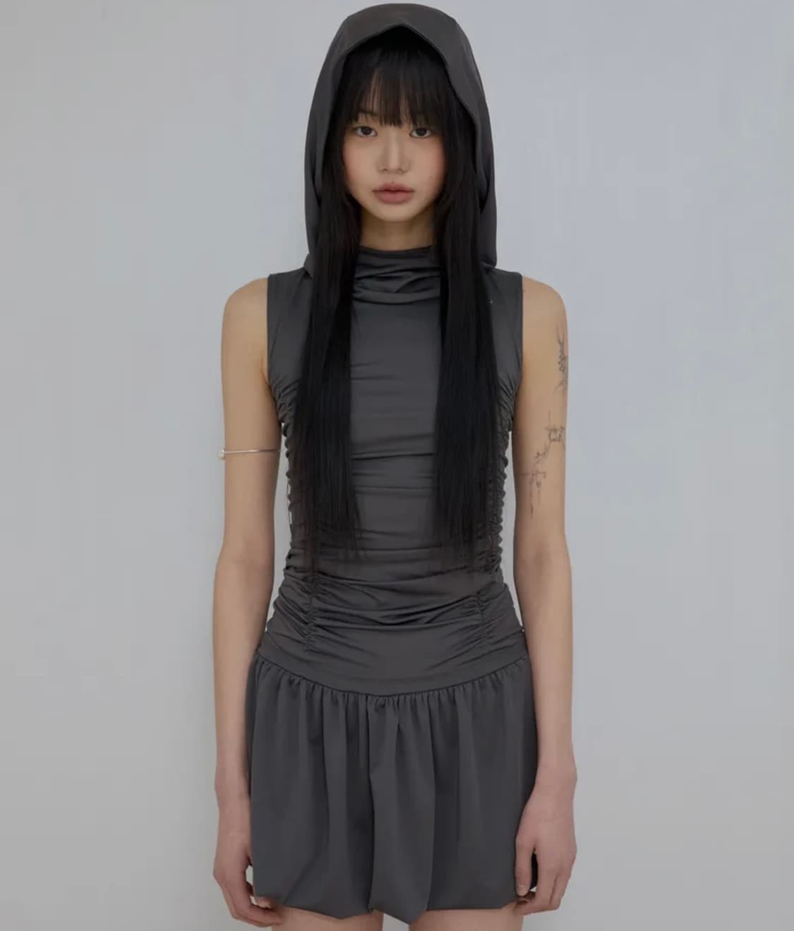 Hooded High Neck Dress (FL-155_Charcoal) 상품이미지4