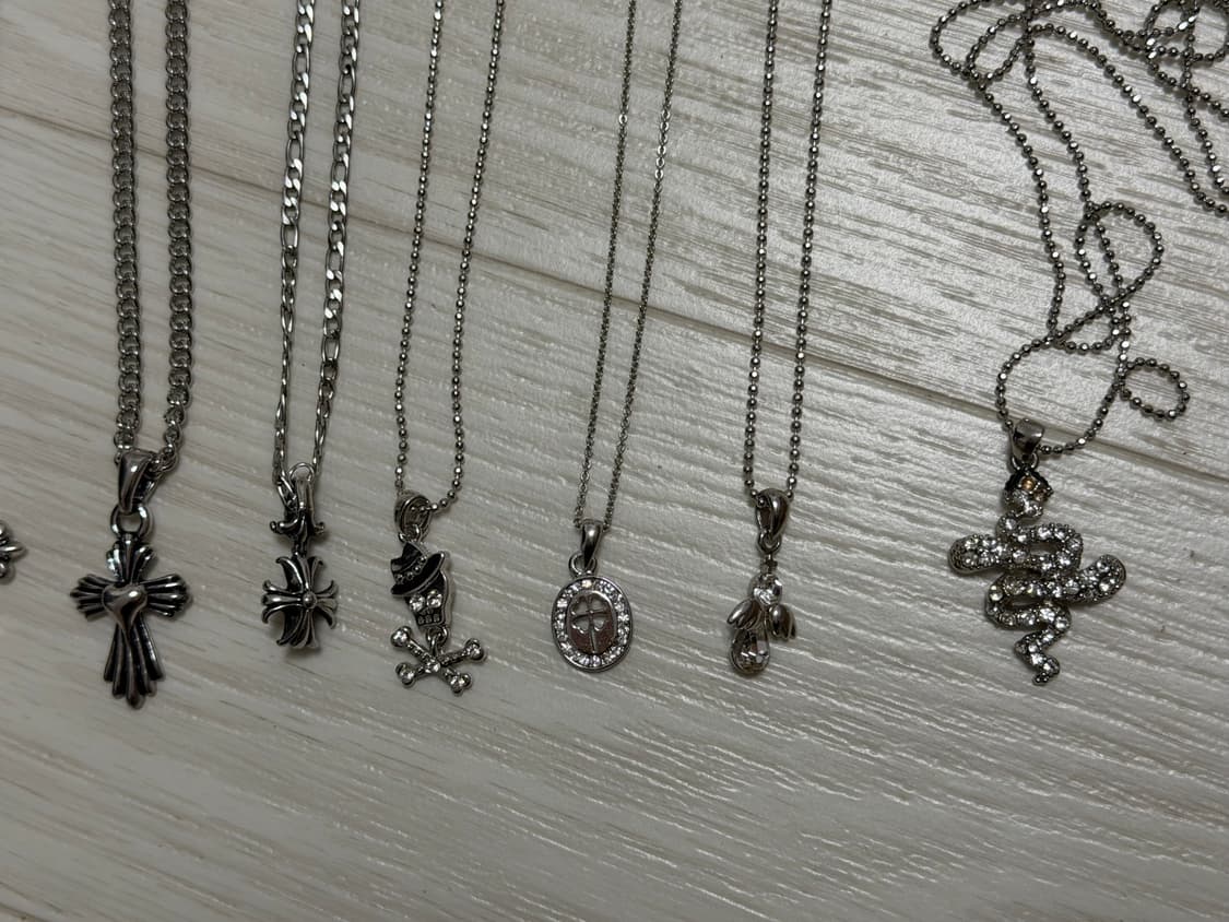 올1.5 빈티지 크롬깔 뱀 판다 동물 네잎클로버 십자가 큐빅 목걸이 상품이미지2