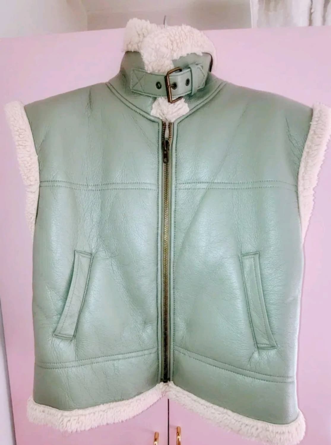 민트 색상오버핏 무스탕 베스트 상품이미지1