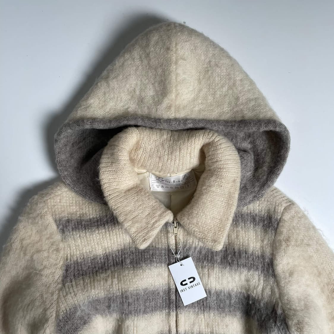 Ice scan  화이트 스트라이프 울 100 후드 집업 상품이미지3