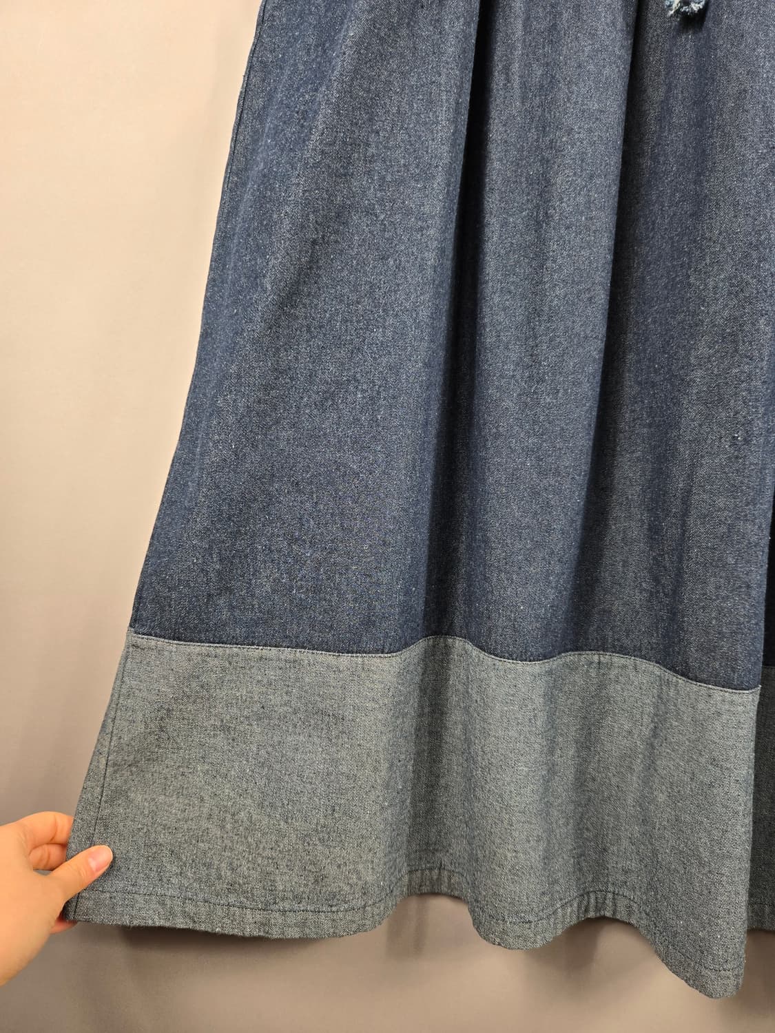 [무료배송]에이프런 피나포어 멜빵 데님 청 롱 플레어 원피스 상품이미지4