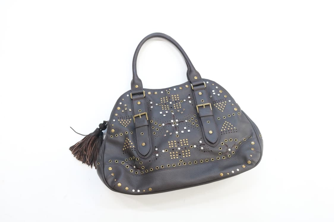 히로코코시노 펀칭 스터드 태슬 브라운 레더 토트백 상품이미지2