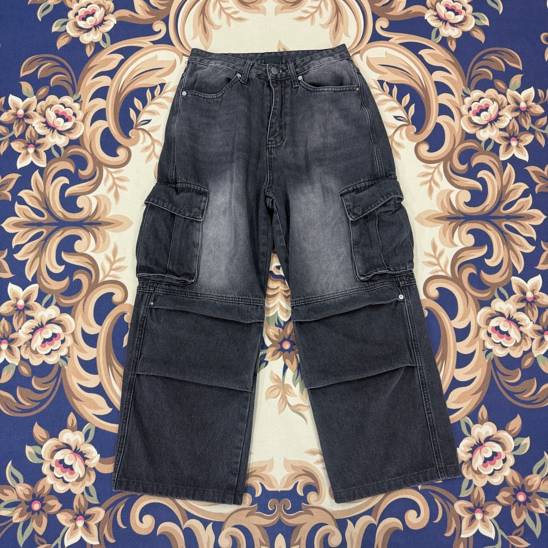 (S)트릴리온 Trillion 흑청 와이드 카고 데님팬츠 상품이미지1