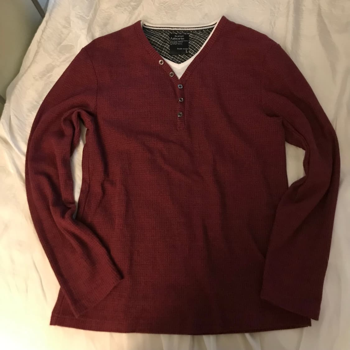 Amorte 모리걸 레이어드 버튼업 버건디 롱슬리브 상품이미지3