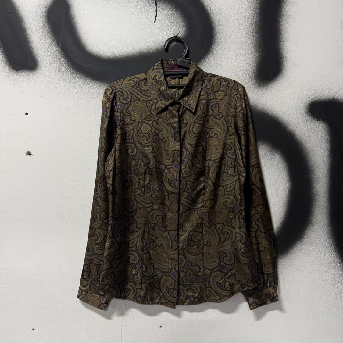 VTG 빈티지 실크 페이즐리 패턴 핀턱 긴팔 셔츠 상품이미지1