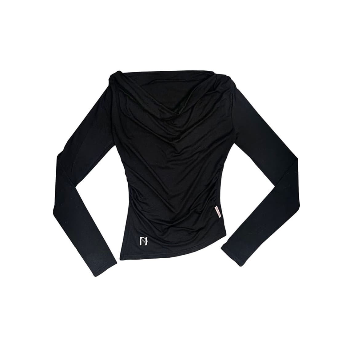 뉴얼린 미야오 드레이핑 셔링 보트넥 탑 블랙 상품이미지1