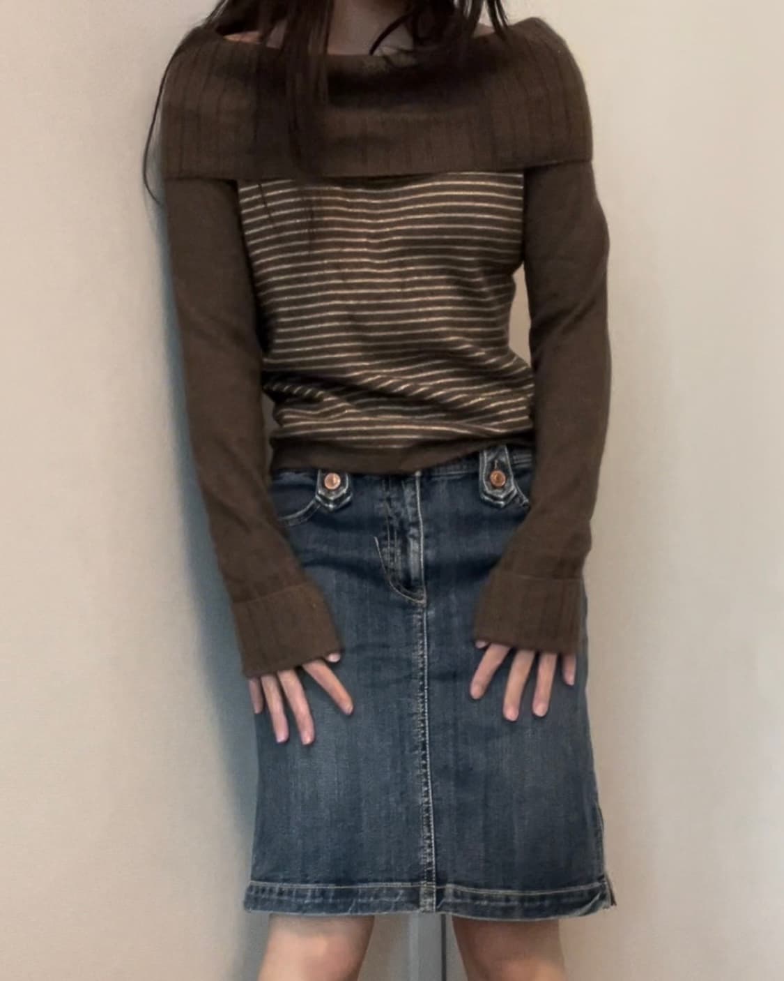 detail denim midi skirt 상품이미지5