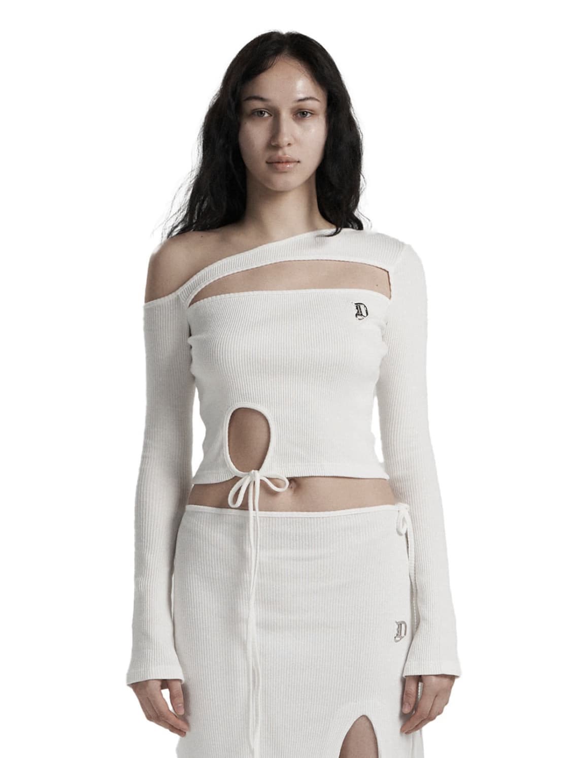 오도어 슬릿 탑 화이트 긴팔 티셔츠 상품이미지1