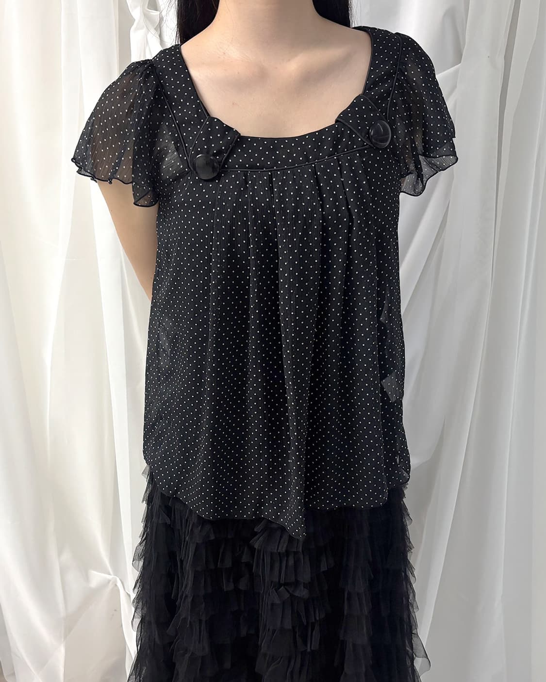 CLEF DE SOL see-through mini dot blouse 상품이미지6