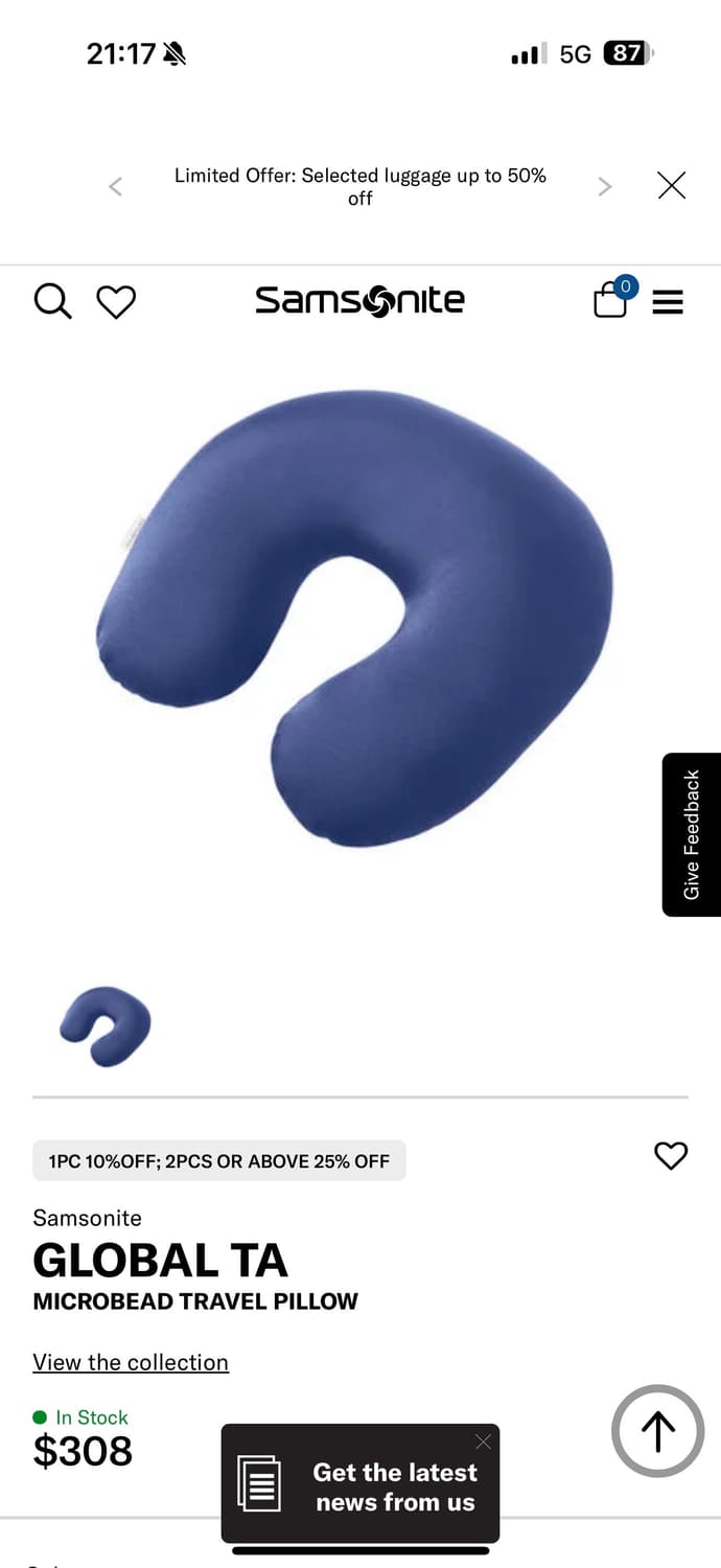 [새상품.정가24,000] 샘소나이트 목베게 여행 캠핑 기차 쌤소나이트 상품이미지2