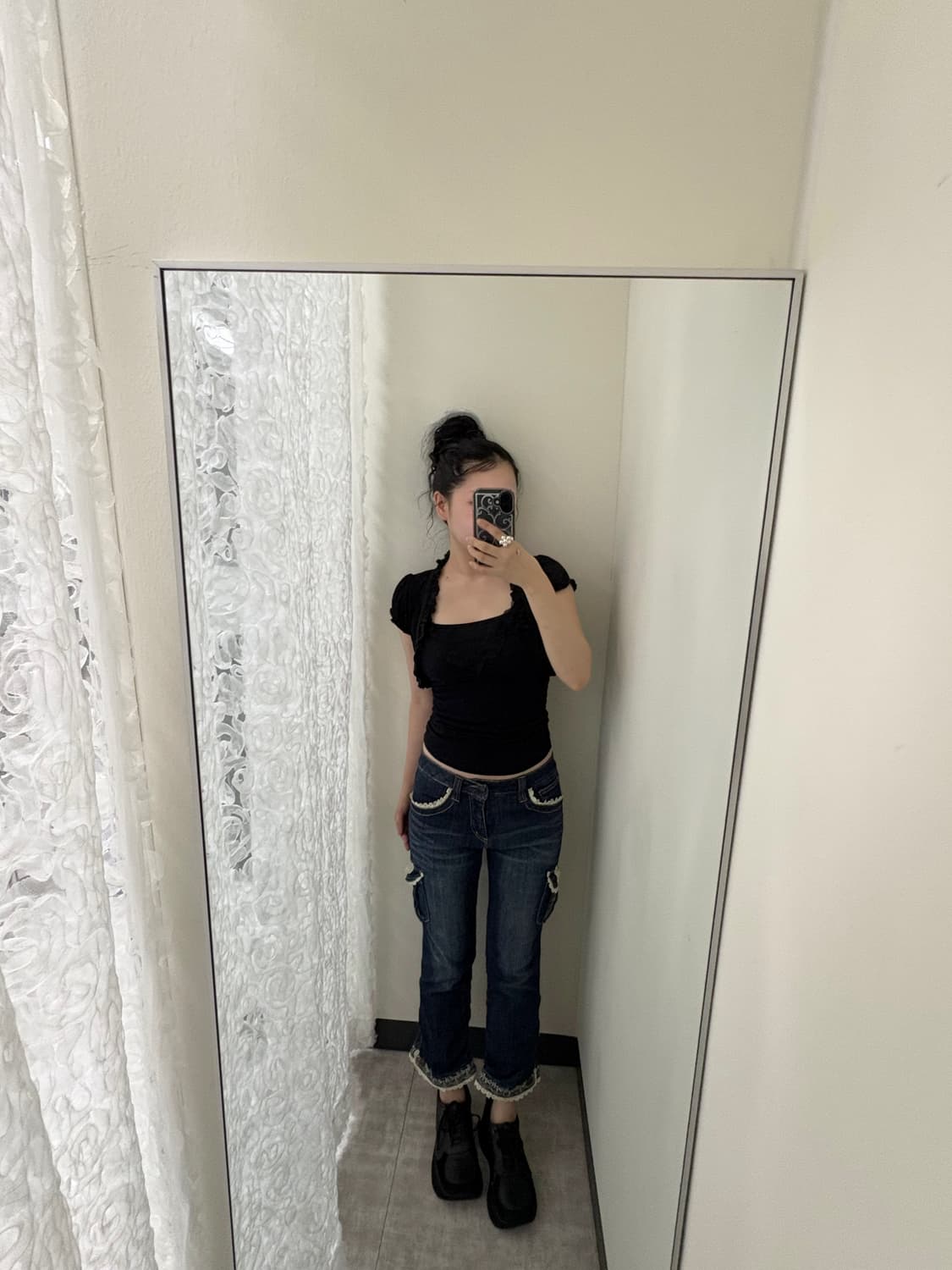 axes femme) lace trim denim cargo pants 상품이미지3